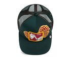 Dark green animal patch trucker hat with yellow and red embroidery