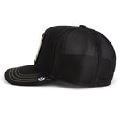 Black mesh cap with a brand logo on a white background