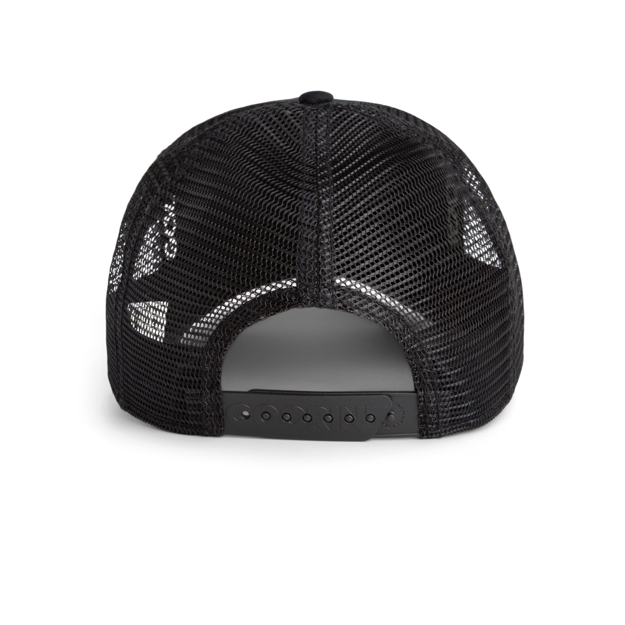Black Goorin Bros trucker hat with mesh back featuring embroidered bull patch labeled RAGING on front panel
