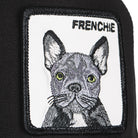 Goorin Bros Frenchie Bulldog Trucker Hat in black with embroidered French bulldog patch
