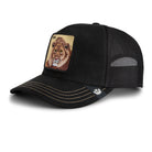 Black mesh cap with a lion patch on a white background