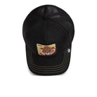 Black cap with a patch featuring a tiger design on a white background