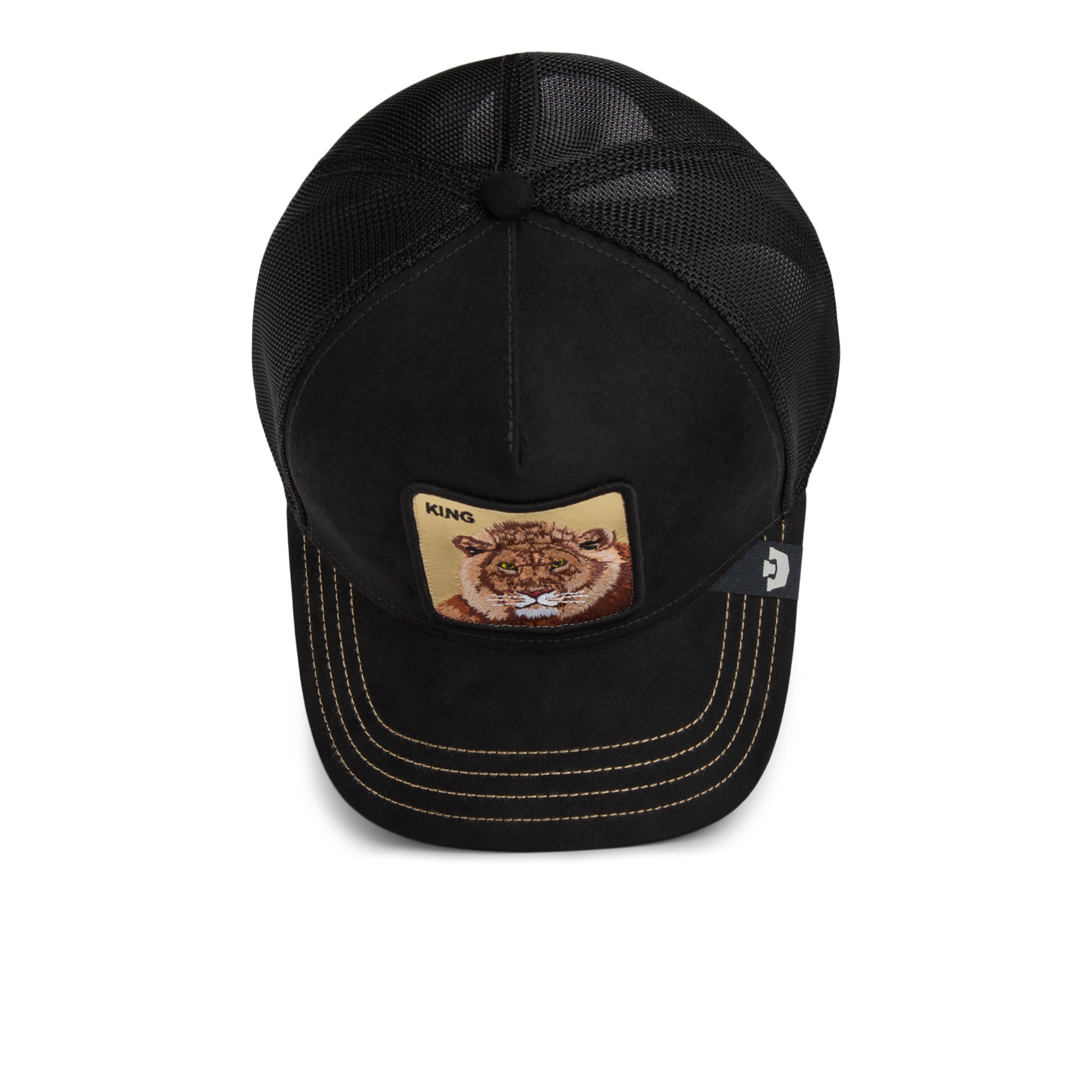 Black cap with a patch featuring a tiger design on a white background