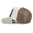 Goorin Bros Faded Sloth Trucker Hat in cream and brown corduroy with embroidered sloth patch

