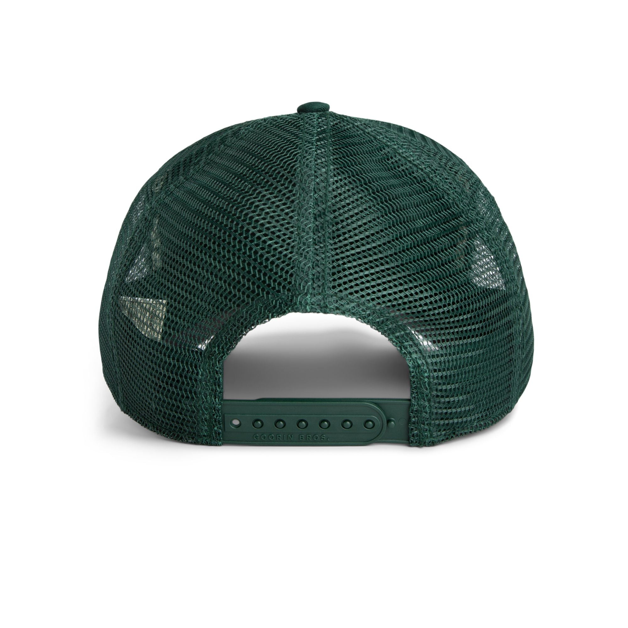 Dark green trucker cap with mesh back featuring embroidered pigeon patch labeled HOMIE on front panel
