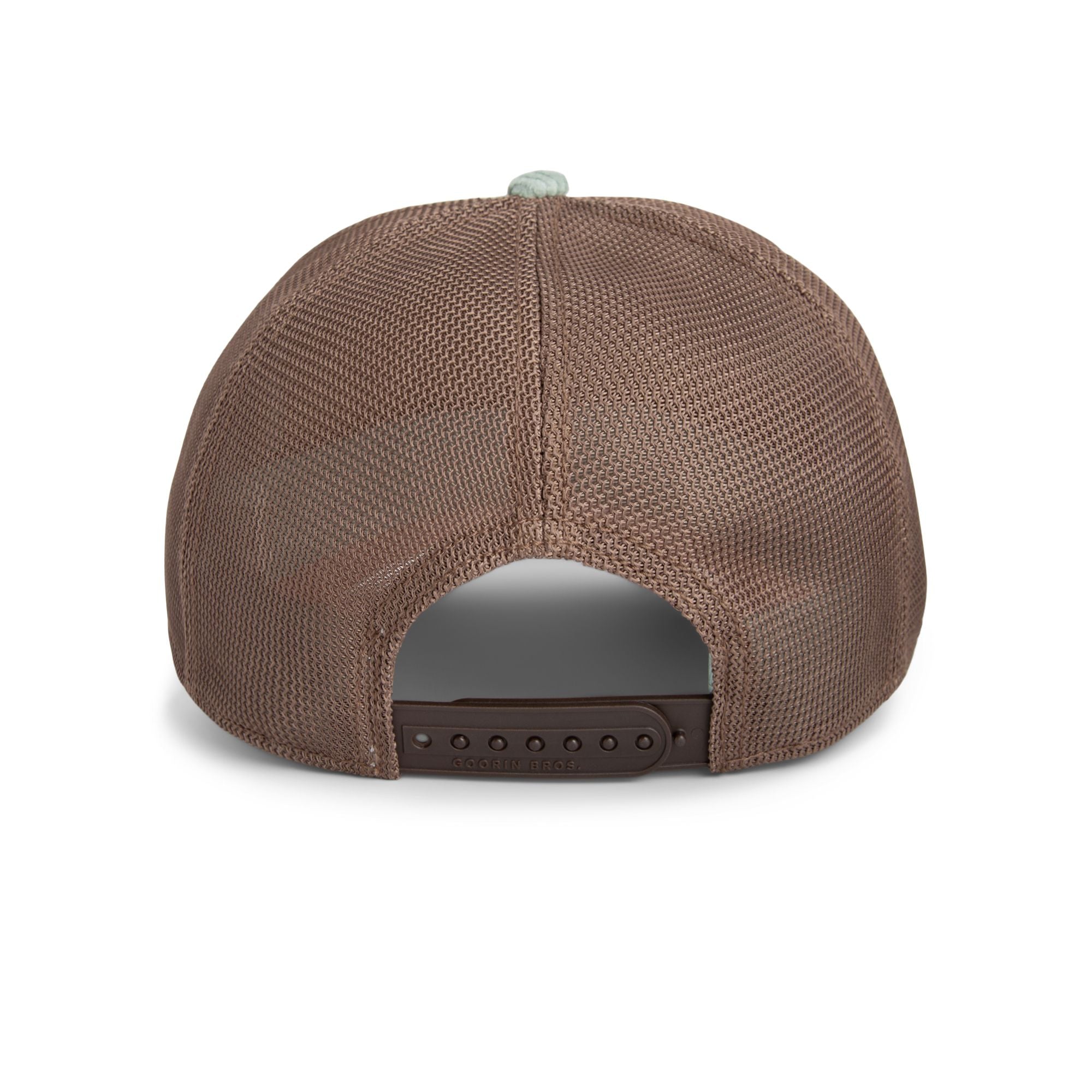 Goorin Bros Faded Sloth Trucker Hat in cream and brown corduroy with embroidered sloth patch
