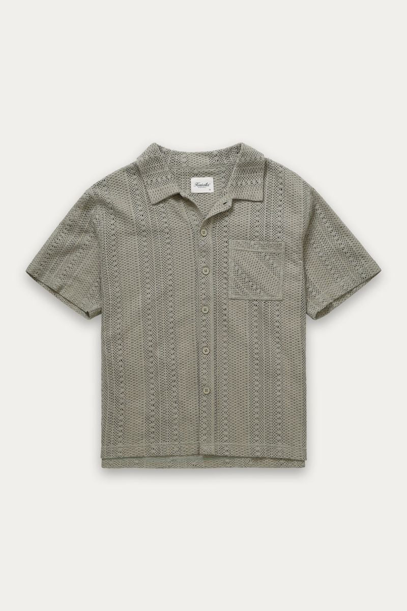 crochet box shirt sage front view