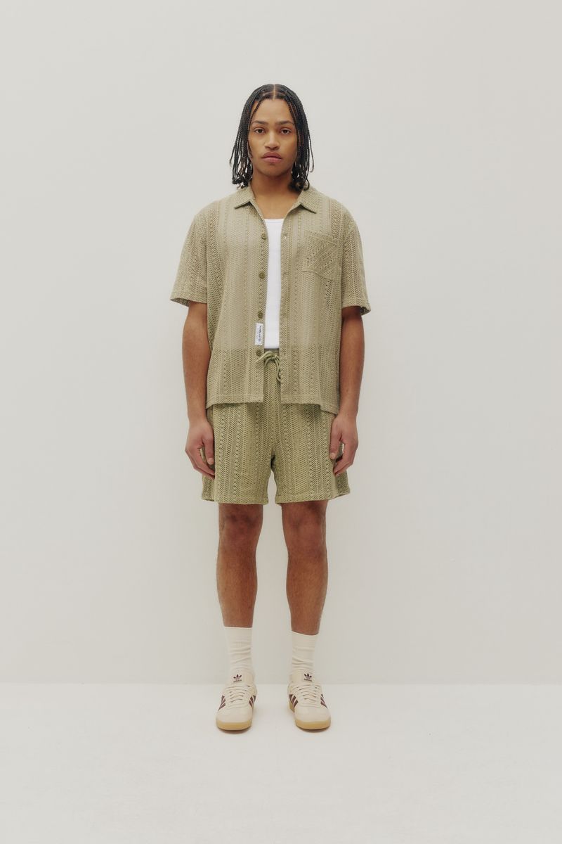 crochet box shirt sage full outfit