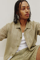 mens crochet shirt sage relaxed fit