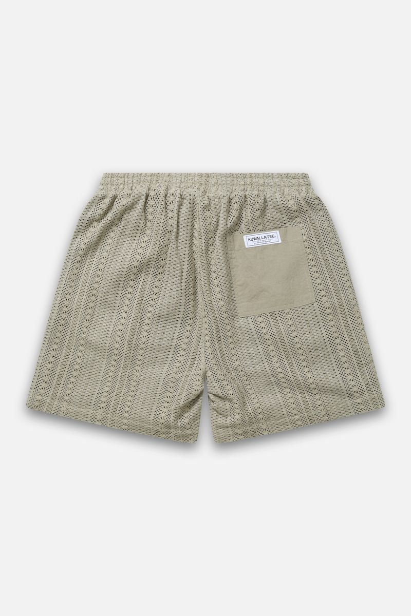 crochet shorts sage back view