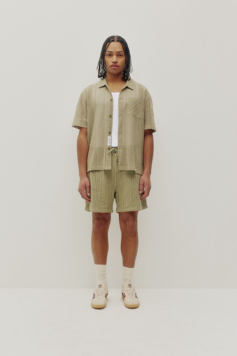 mens crochet shorts sage relaxed fit