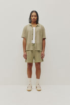 mens crochet shorts sage relaxed fit