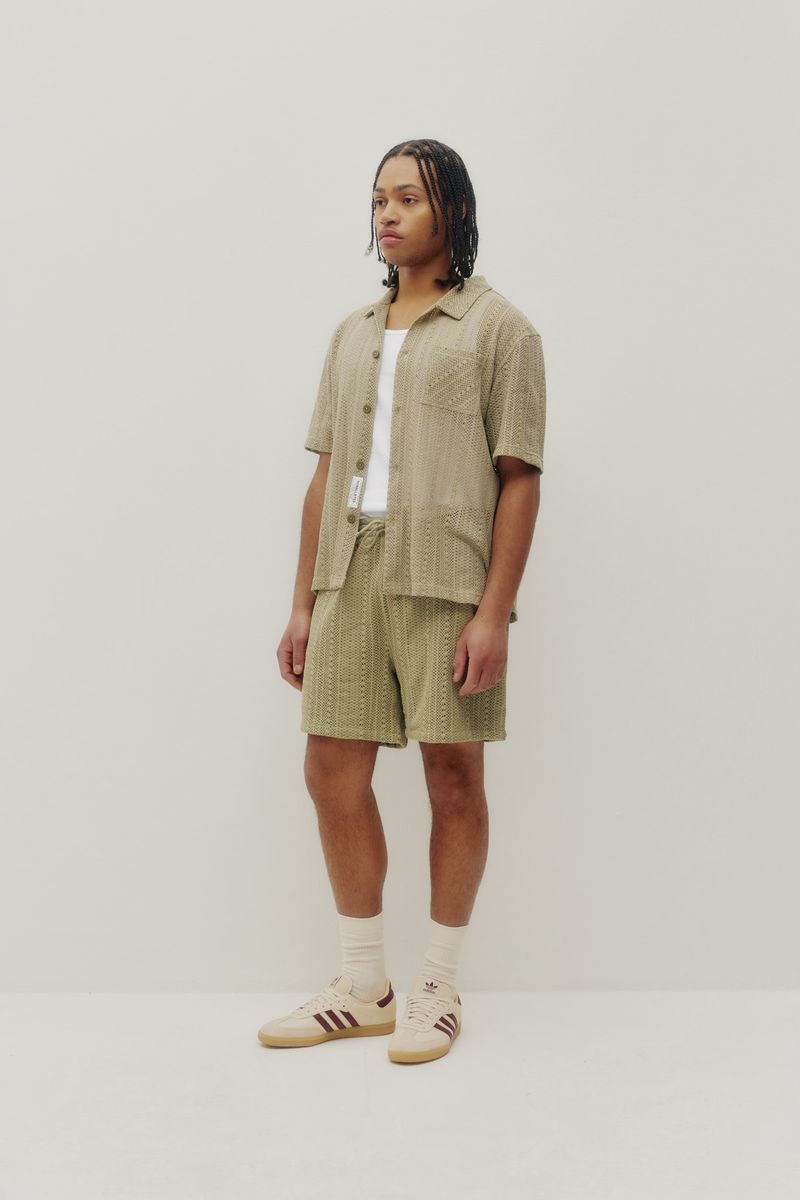 crochet shorts sage full outfit