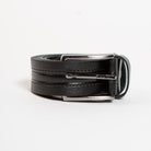 mens black dress belt close up