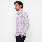 Lilac Floral Dress Shirt - Side Profile on Model
