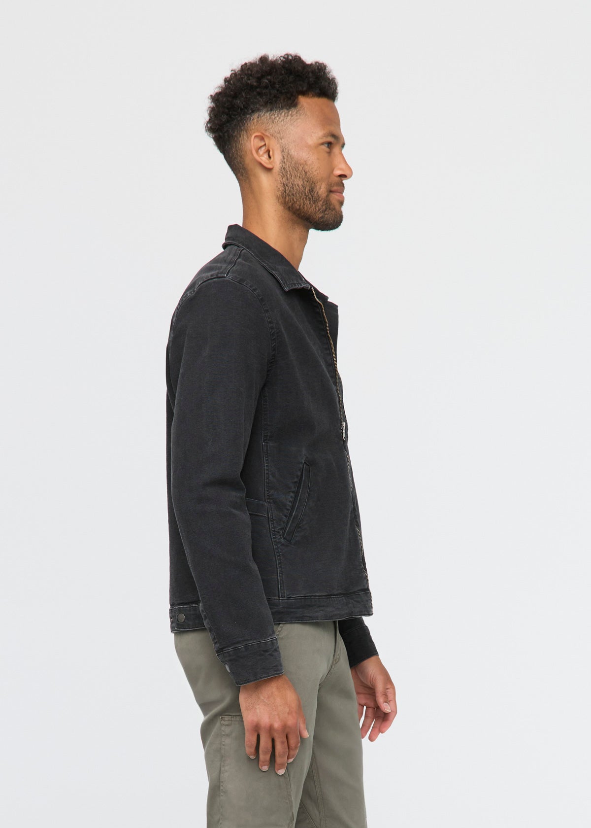 Men’s black utility jacket by Duer – stretch canvas denim from Bia Boro Vancouver