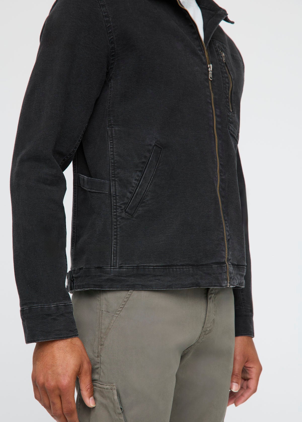 Stylish men’s black denim jacket with zip pocket – Duer Stretch Canvas Utility at Bia Boro Vancouver