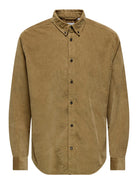 ONLY & SONS otter brown corduroy shirt — relaxed fit with button fastening 
