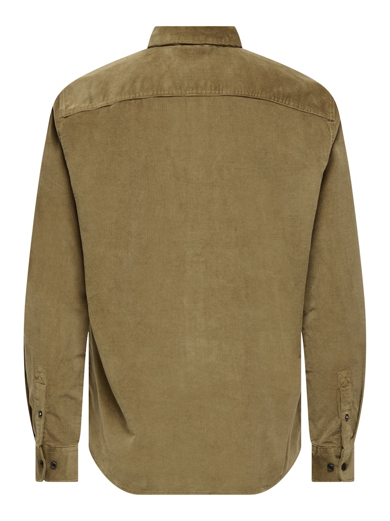 ONLY & SONS otter brown corduroy shirt — relaxed fit with button fastening 