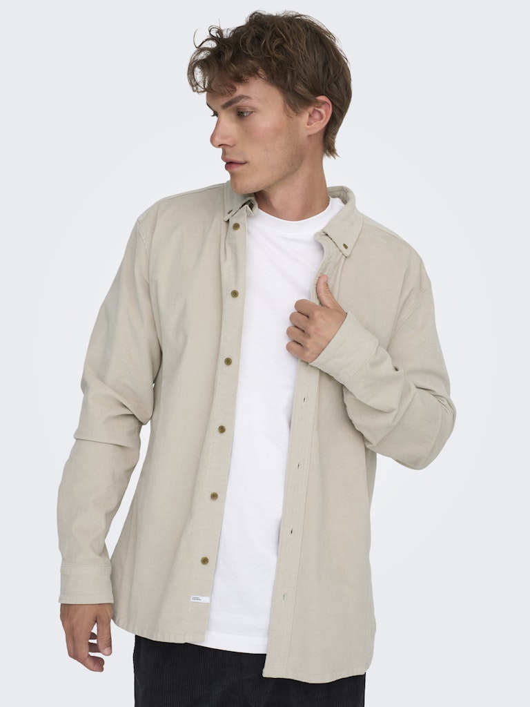 ONLY & SONS corduroy shirt — long-sleeve button-down in soft textured fabric