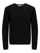 ONLY & SONS black textured knit sweater — long-sleeve crew neck pullover with minimalist design from Fall Winter collection.