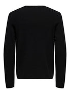ONLY & SONS black textured knit sweater — long-sleeve crew neck pullover with minimalist design from Fall Winter collection.