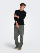 ONLY & SONS black textured knit sweater — long-sleeve crew neck pullover with minimalist design from Fall Winter collection.