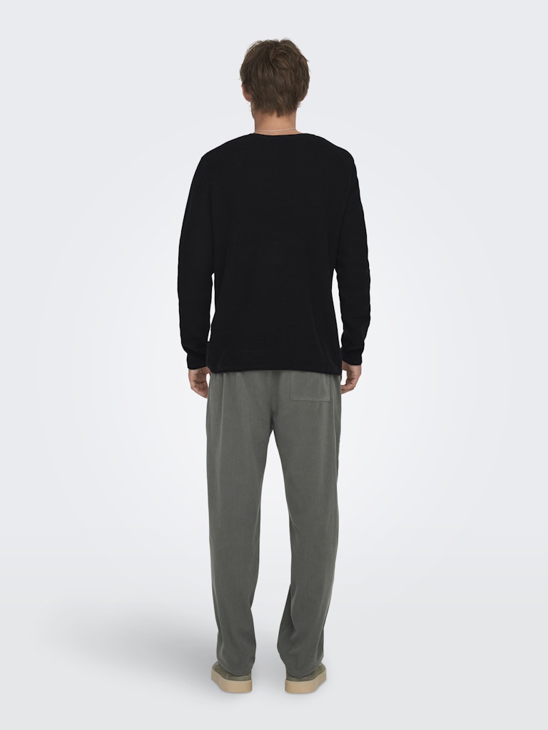 ONLY & SONS black textured knit sweater — long-sleeve crew neck pullover with minimalist design from Fall Winter collection.