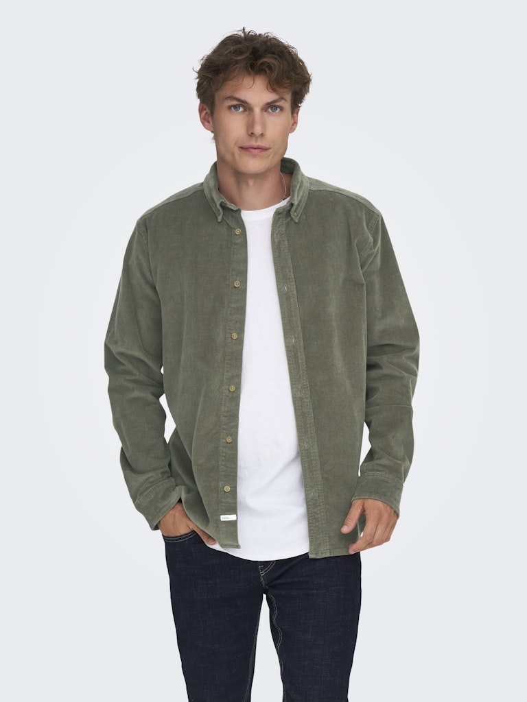 ONLY & SONS corduroy shirt — long-sleeve button-down in soft textured fabric