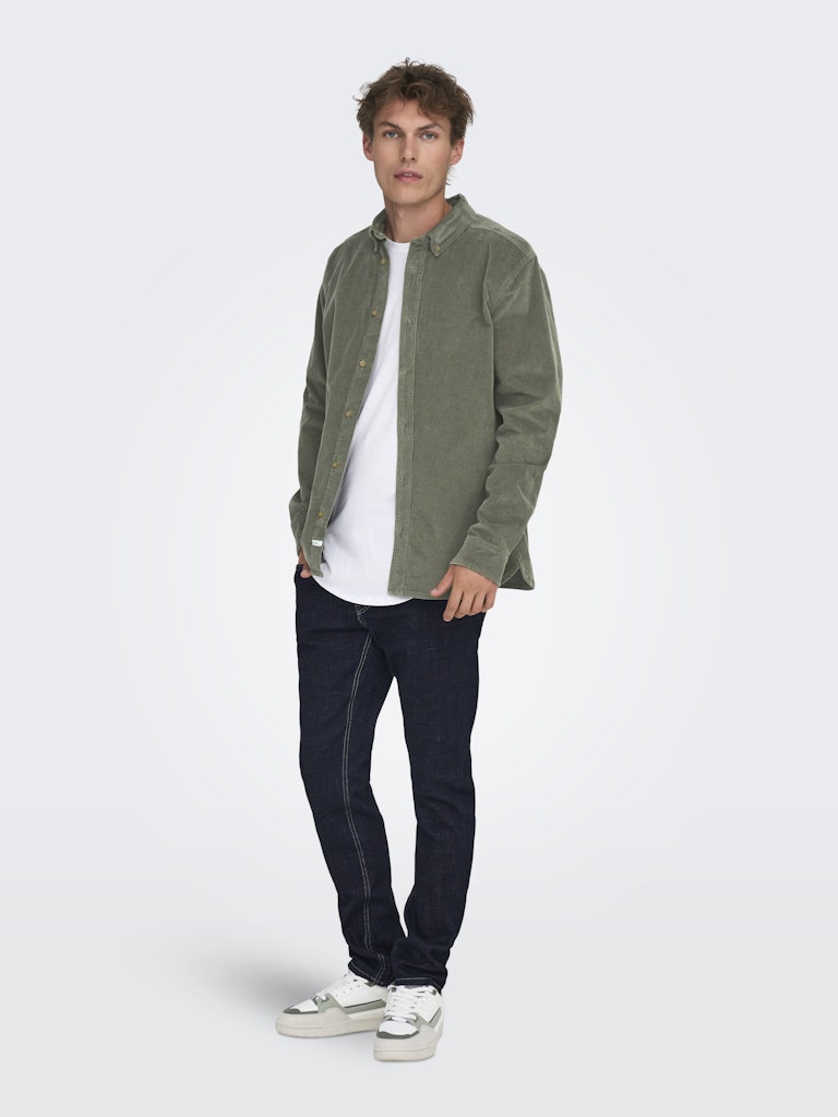 ONLY & SONS corduroy shirt — long-sleeve button-down in soft textured fabric