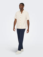 wilson white textured cotton shirt angled view model hand in pocket