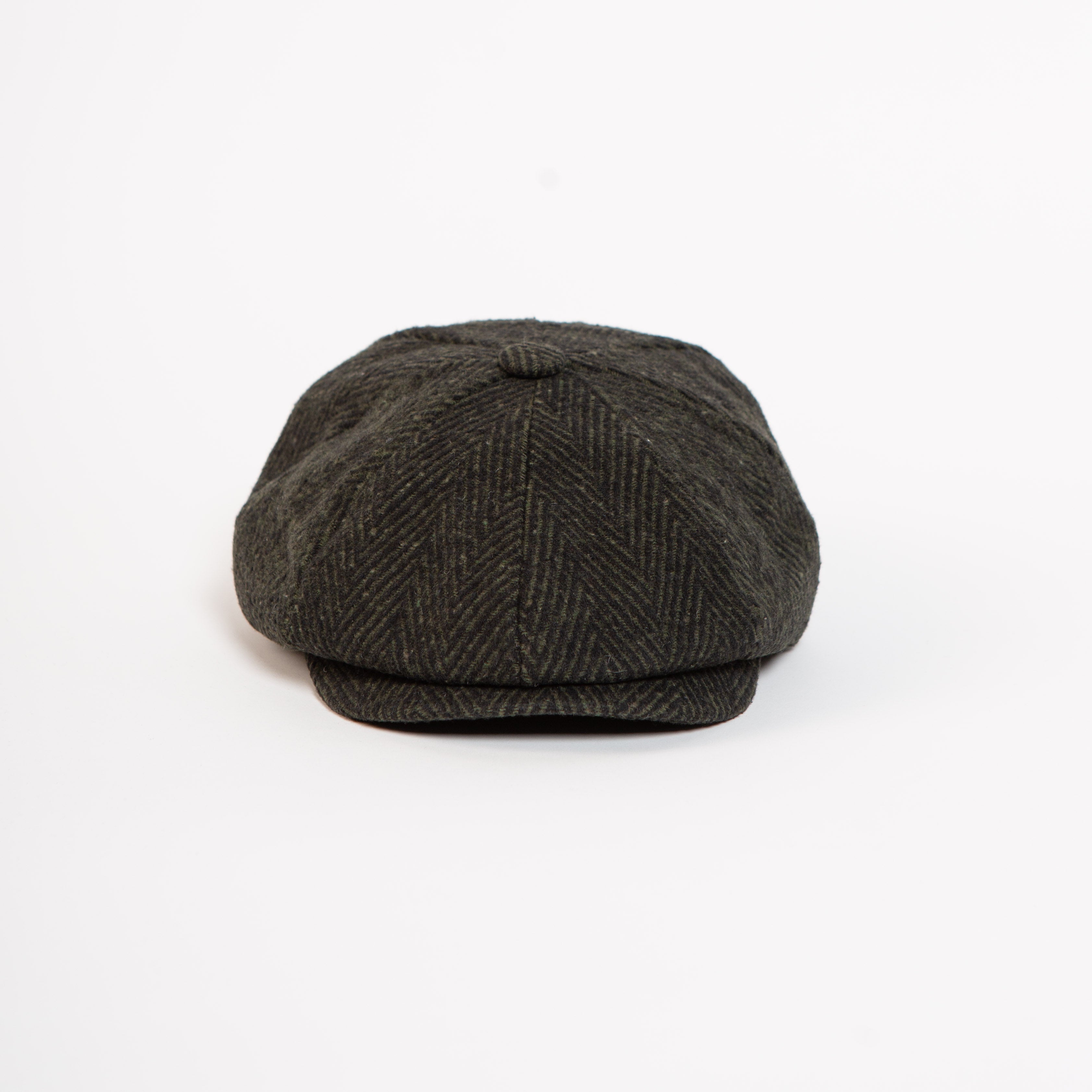 olive wool blend herringbone newsboy cap back view