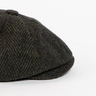 olive herringbone panel detail on wool blend newsboy cap