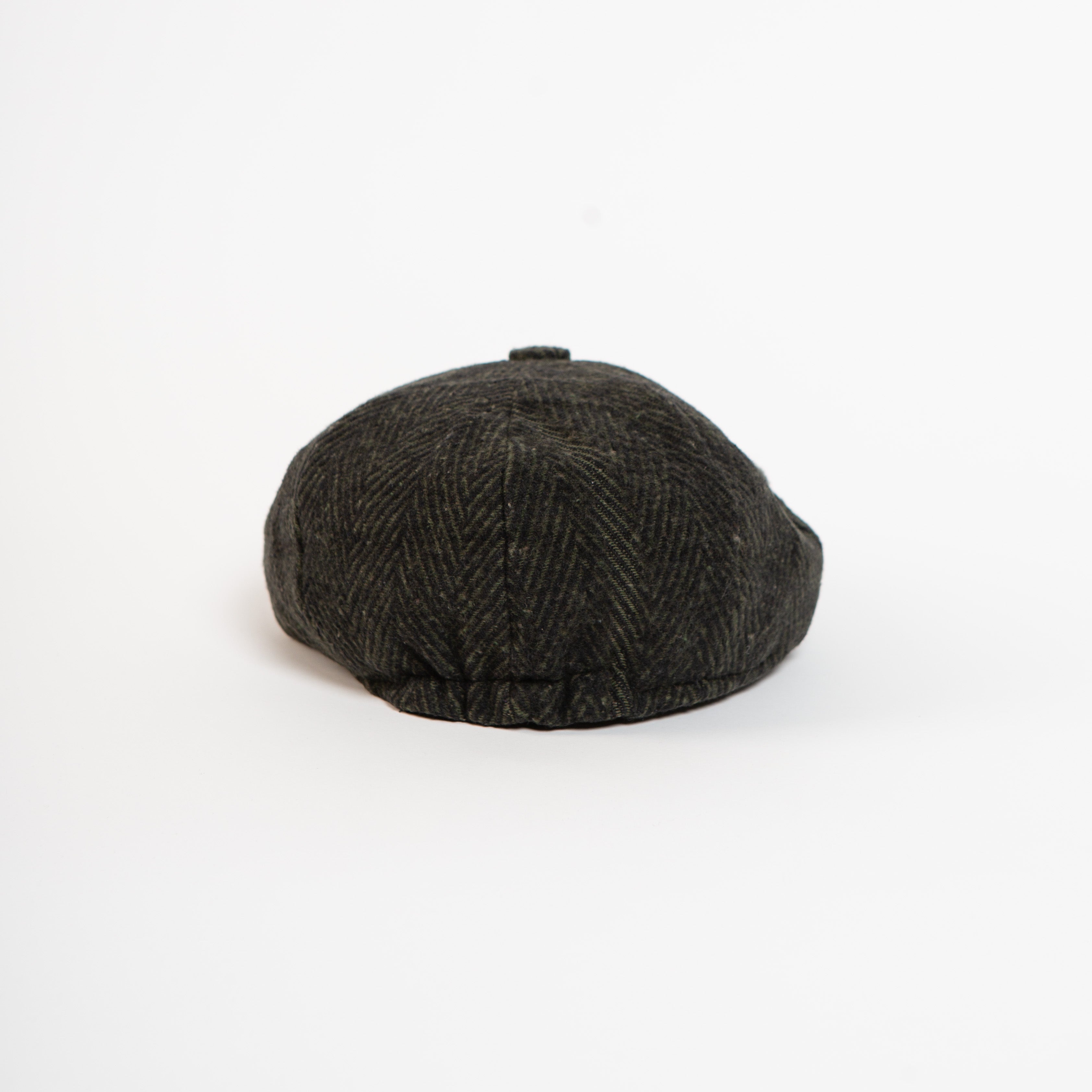 olive wool blend herringbone newsboy cap front view