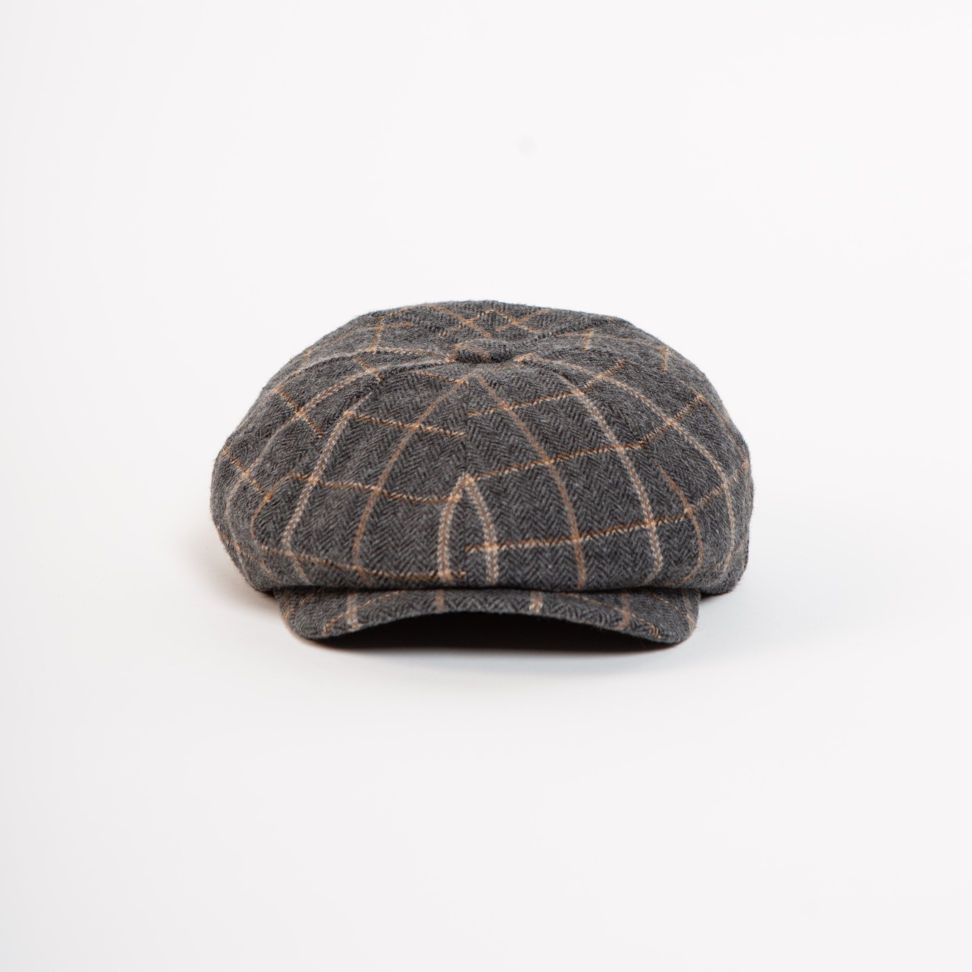 wool blend newsboy cap grey windowpane front view