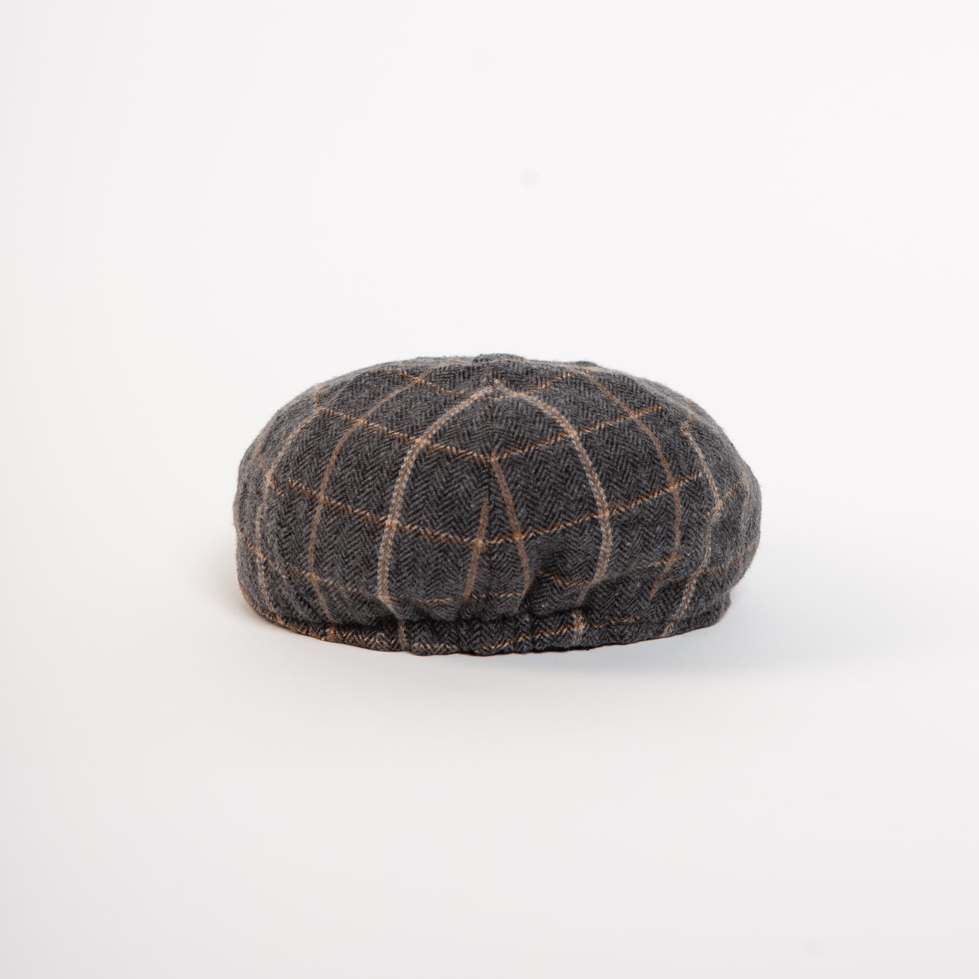 grey windowpane wool blend newsboy cap angled detail
