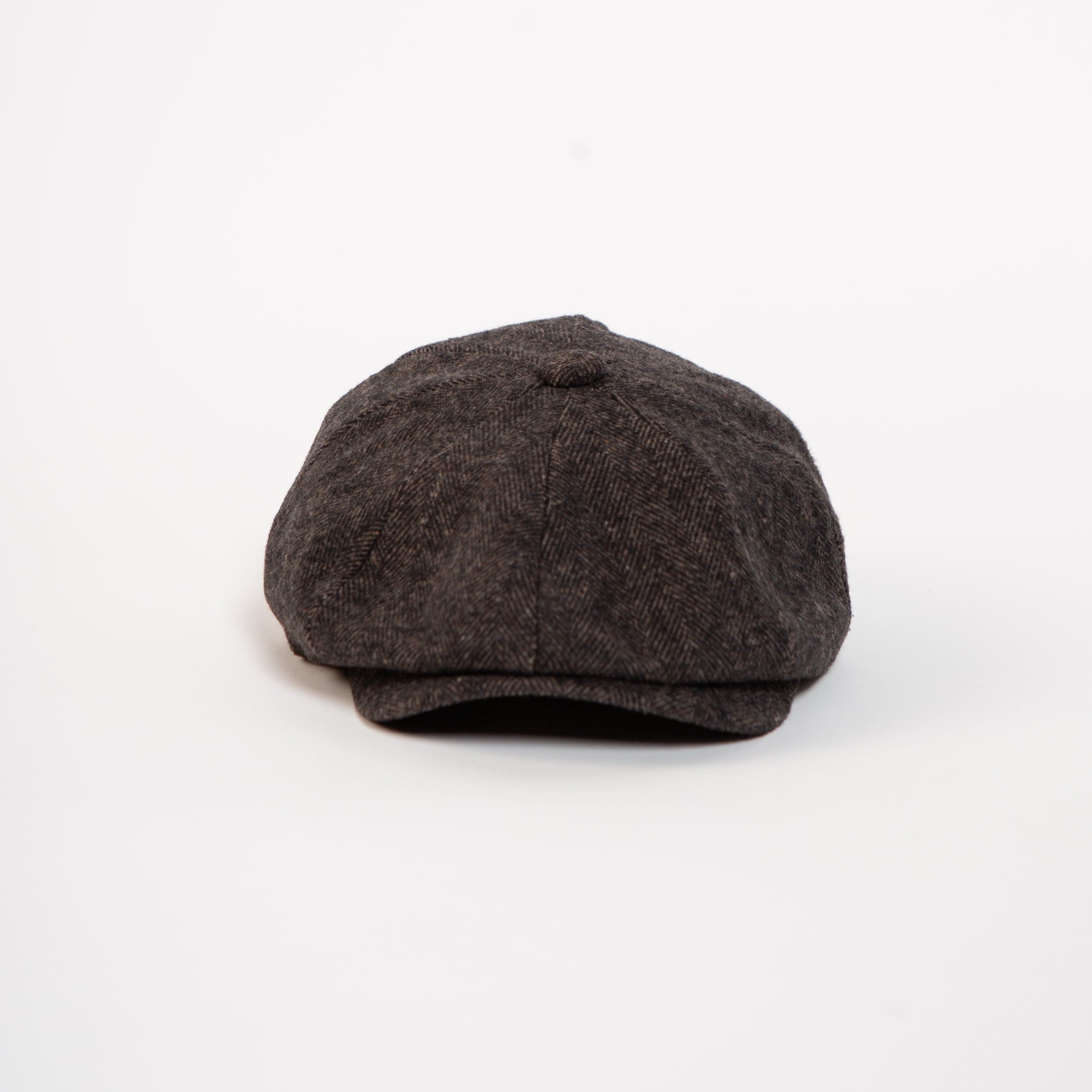 wool blend paperboy cap charcoal brown front view