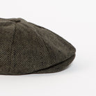 olive herringbone newsboy cap side angle