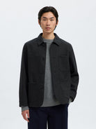 Men’s wool blazer in grey pinstripe  – Bia Boro Menswear Vancouver