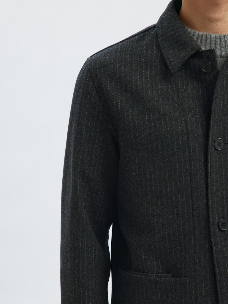 Men’s wool blazer in grey pinstripe  – Bia Boro Menswear Vancouver