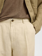 mens linen trousers relaxed fit cropped length