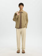 linen blend relaxed crop pants egret front view