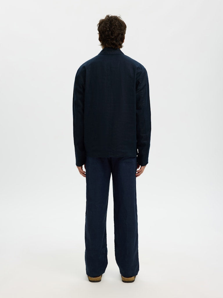 navy linen overshirt back view mens