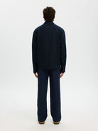 navy linen overshirt back view mens
