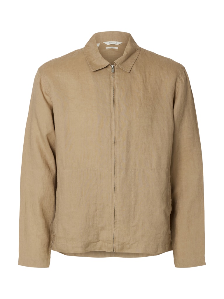 linen zip overshirt savannah tan front view
