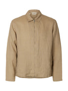 linen zip overshirt savannah tan front view