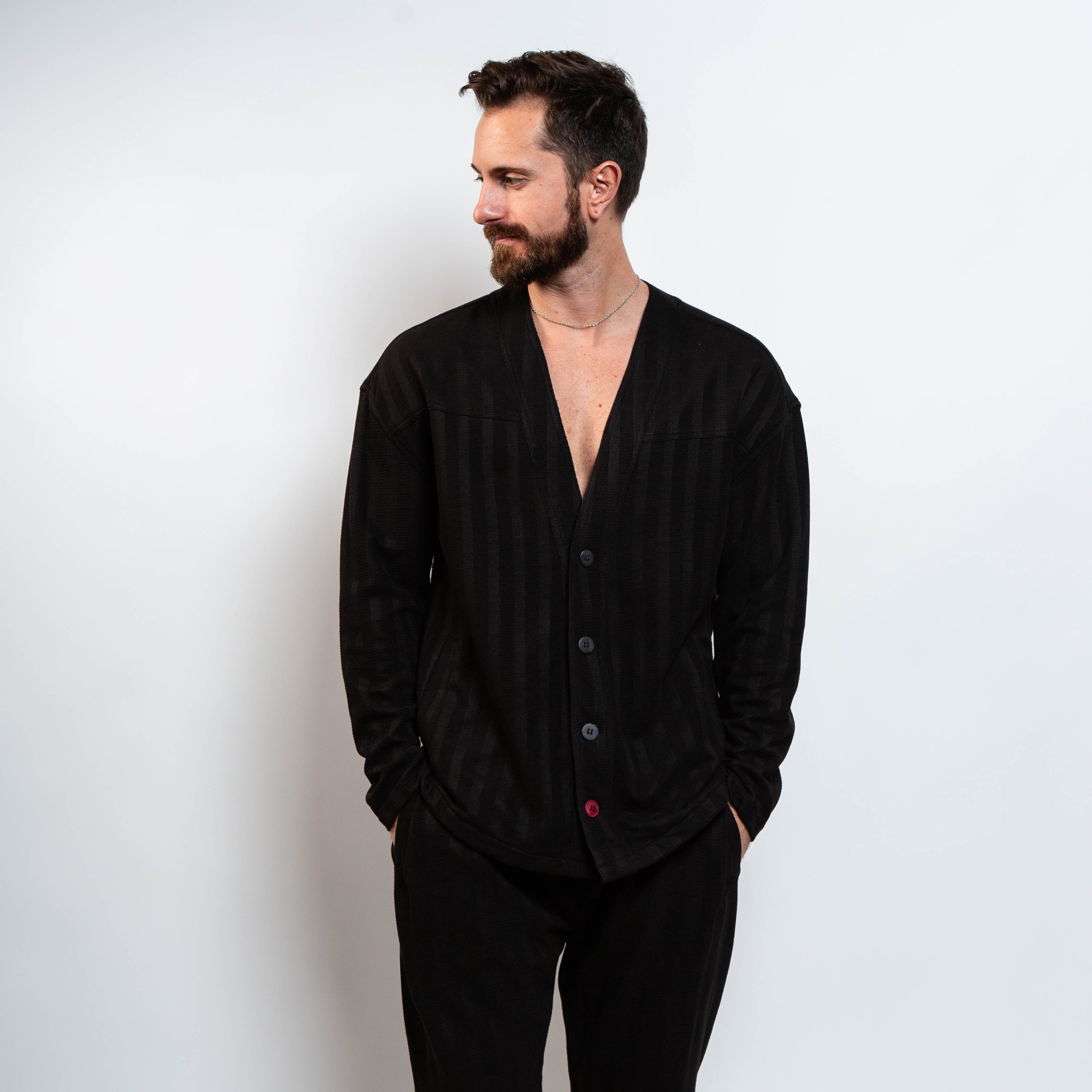 black striped cardigan