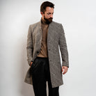 Ash grey wool peacoat for men with textured weave