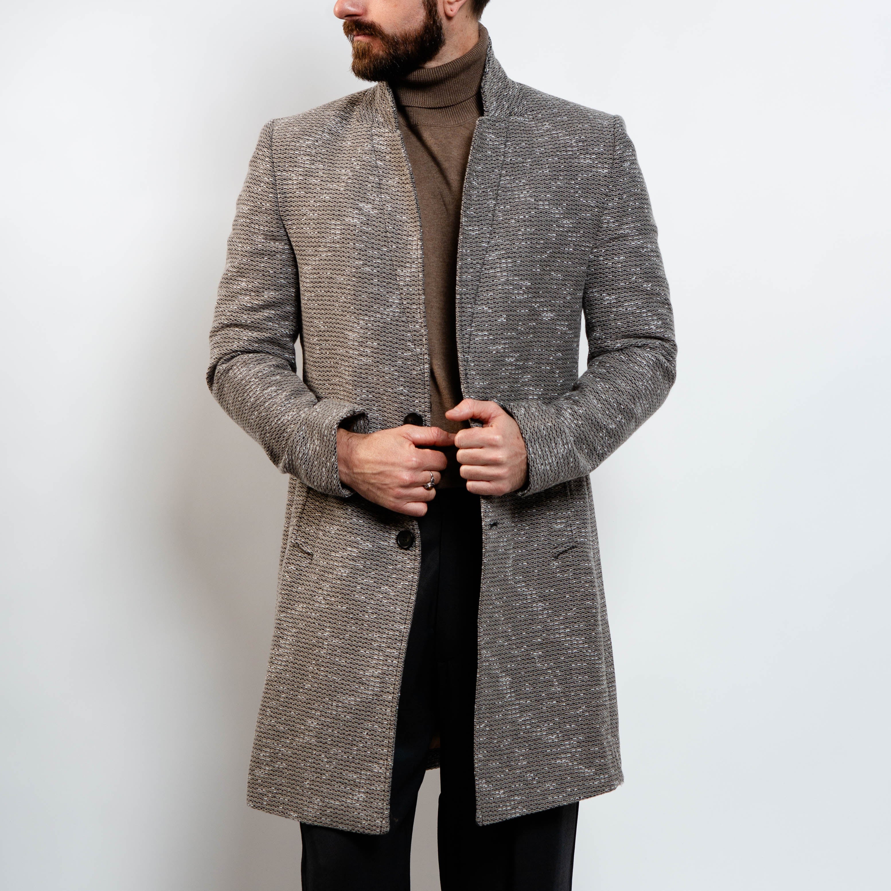 Men’s grey mélange wool pea coat – tailored slim fit