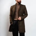 Chestnut brown wool herringbone peacoat for men